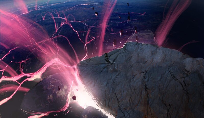 Soldier on a cliff with energy beams