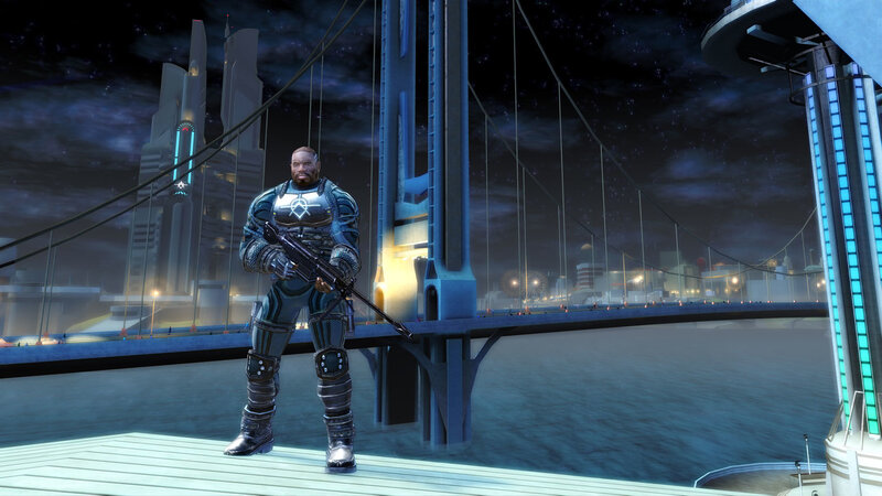 soldier on a futuristic bridge