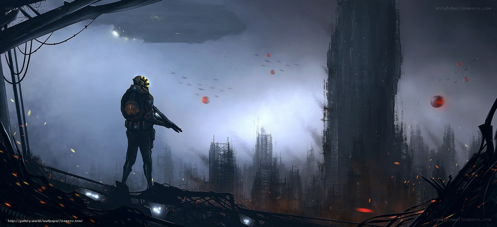 soldier on a ruined cityscape