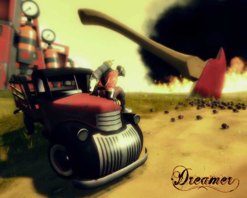 Soldier on a truck with giant axe