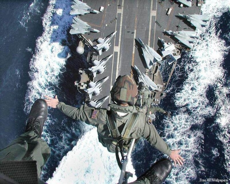 Soldier on aircraft carrier