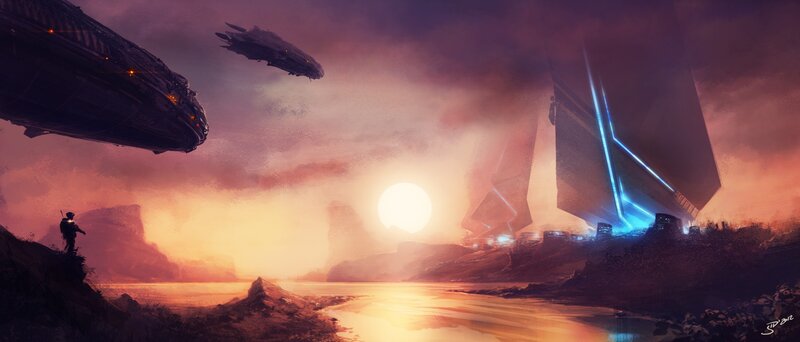 Soldier on Alien Planet — Orange, Dramatic, Sunset