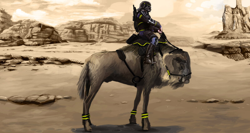 Soldier on Armored Horse — Brown