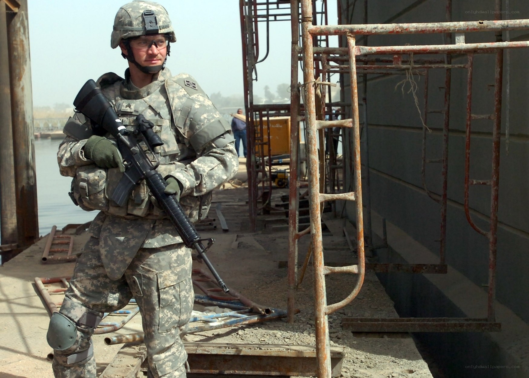 Soldier on construction site