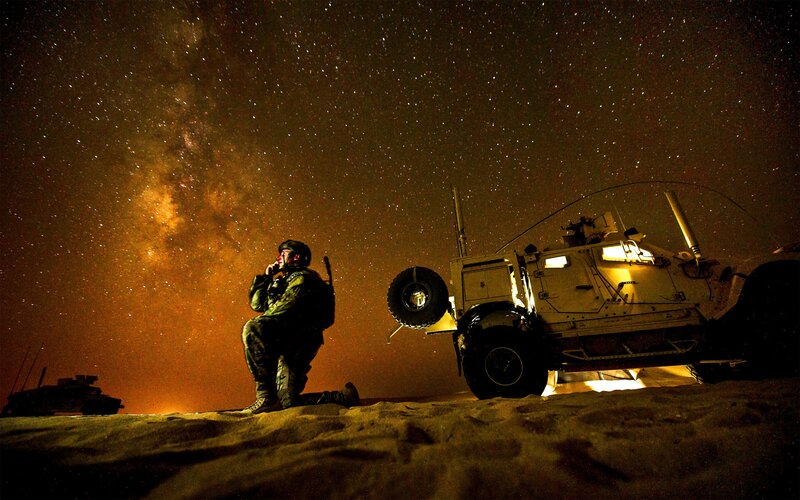 Soldier on Desert Night