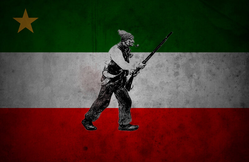 Soldier on flag background