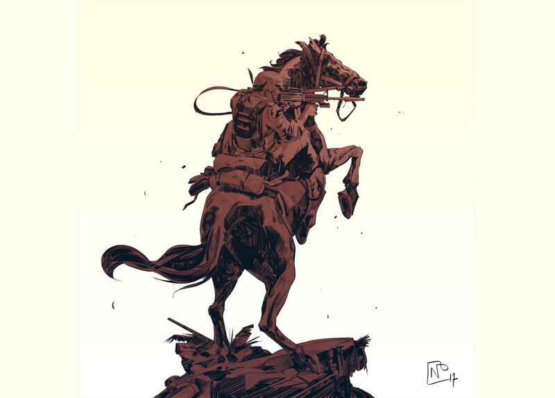 Soldier on Horseback — Brown, Dramatic, Illustration, Horse