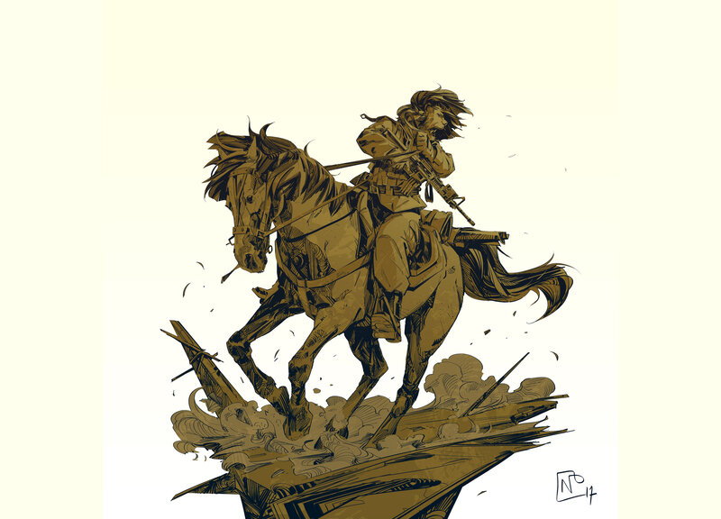Soldier on Horseback — Brown, Dramatic, Illustration