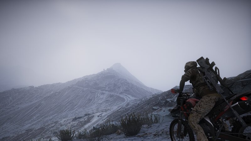 Soldier on Motorcycle — Gray, Dreary