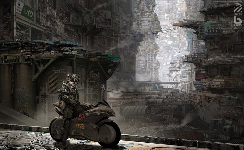 Soldier on Motorcycle — Gray