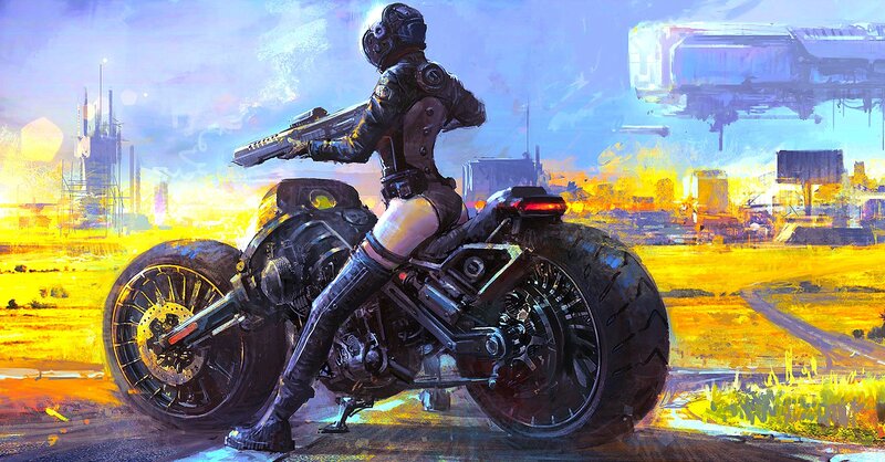 Soldier on Motorcycle — Yellow, Dramatic