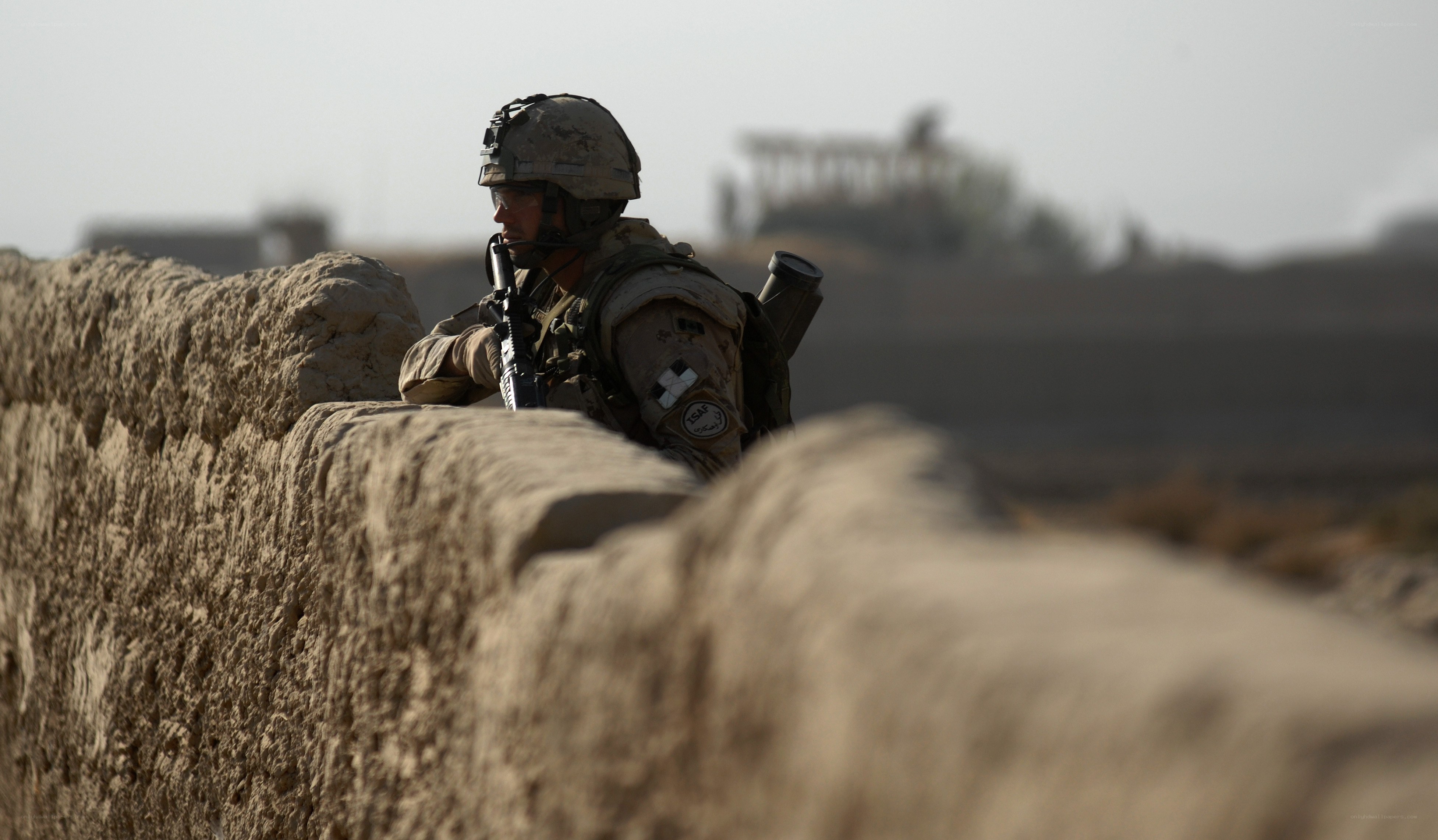 Soldier on patrol in desert