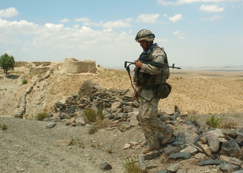 Soldier on patrol in desert