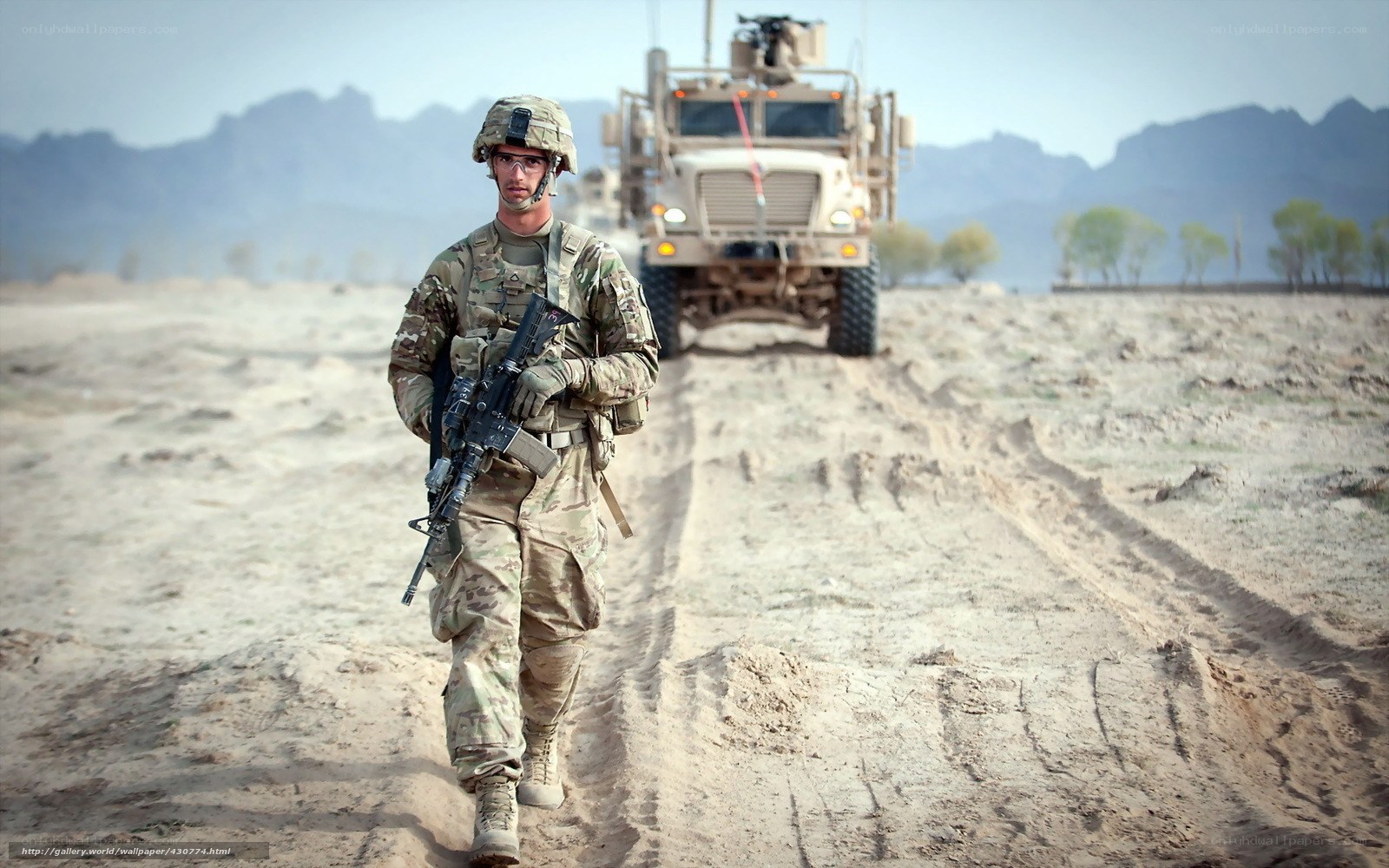 Soldier on patrol in desert