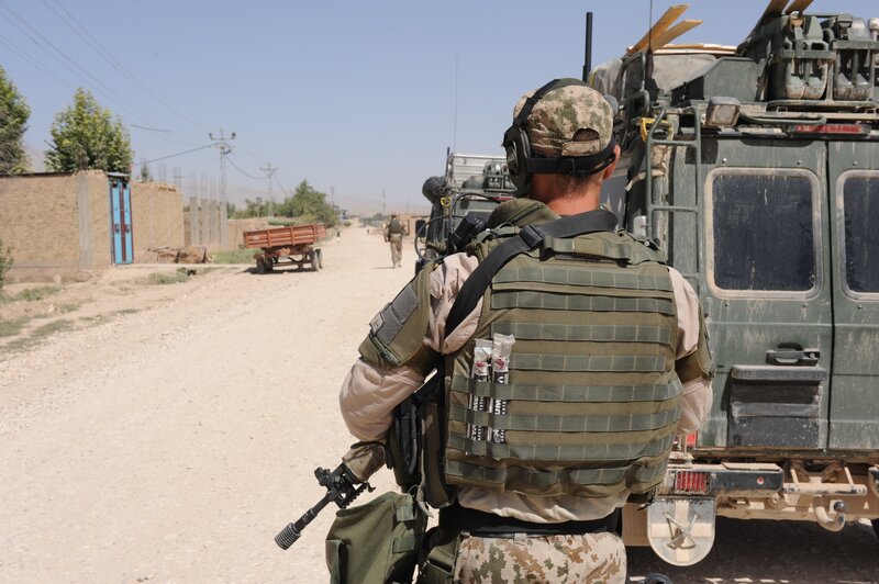 Soldier on patrol in rural area