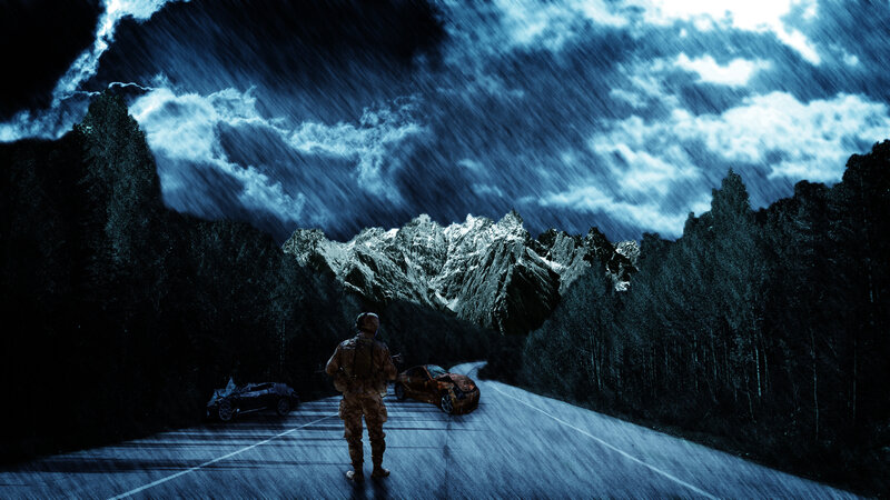 Soldier on Road at Night