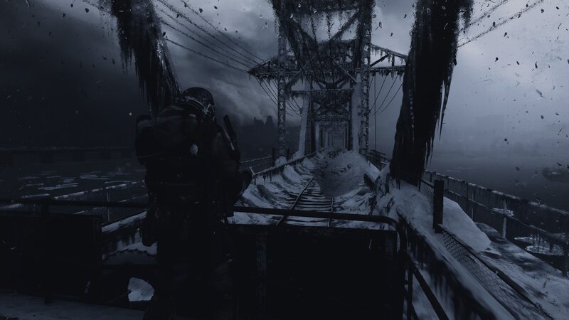 Soldier on Snowy Bridge