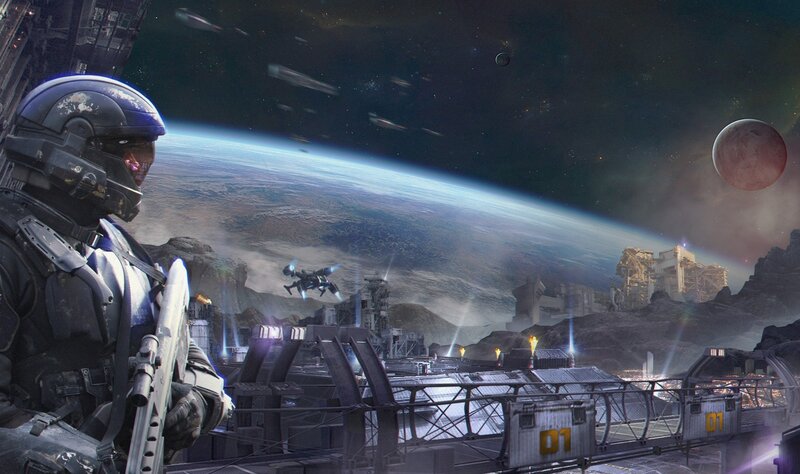Soldier on Space Station