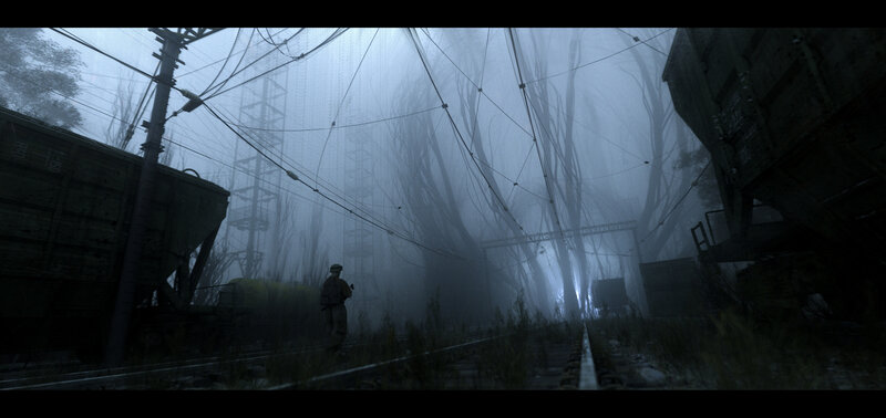 Soldier on Train Tracks — Gray