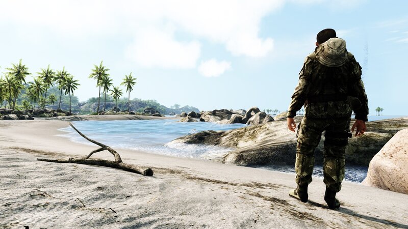 Soldier on tropical beach