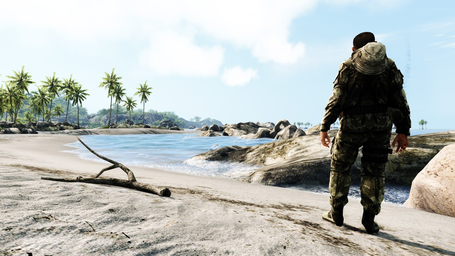 Soldier on tropical beach