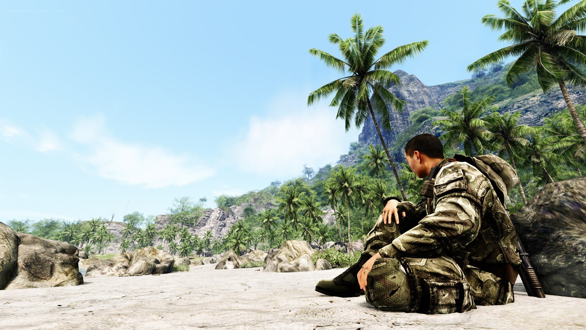 soldier on tropical beach