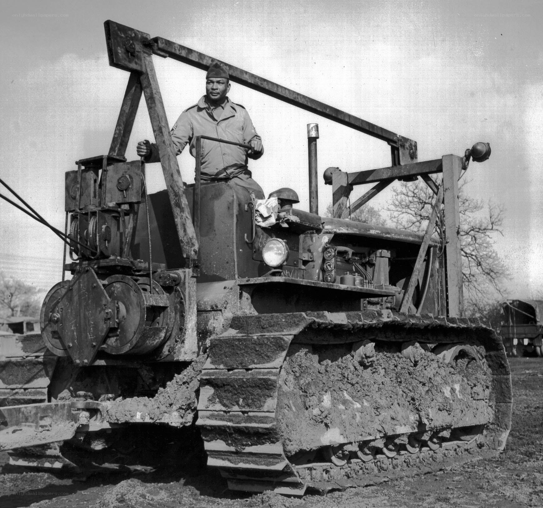 Soldier operating a bulldozer