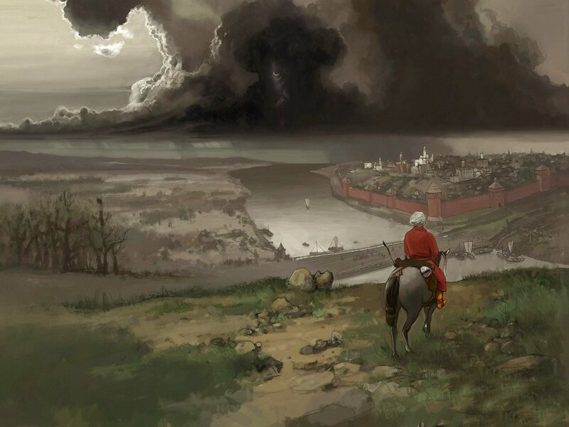 Soldier overlooking a besieged city