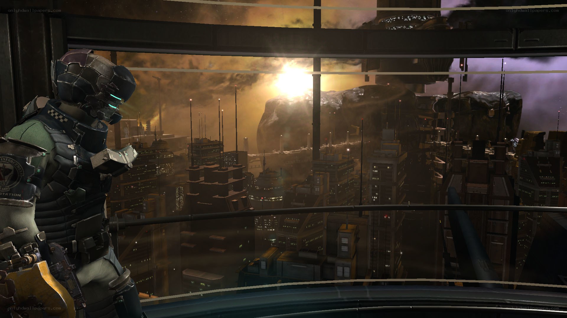 soldier overlooking a city