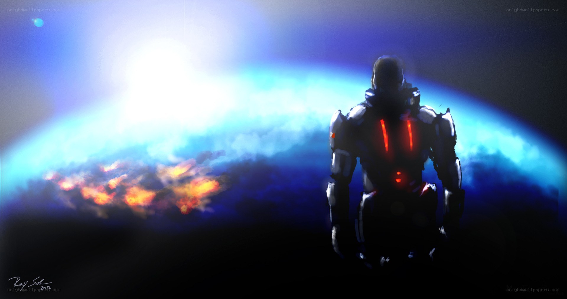 soldier overlooking a planet