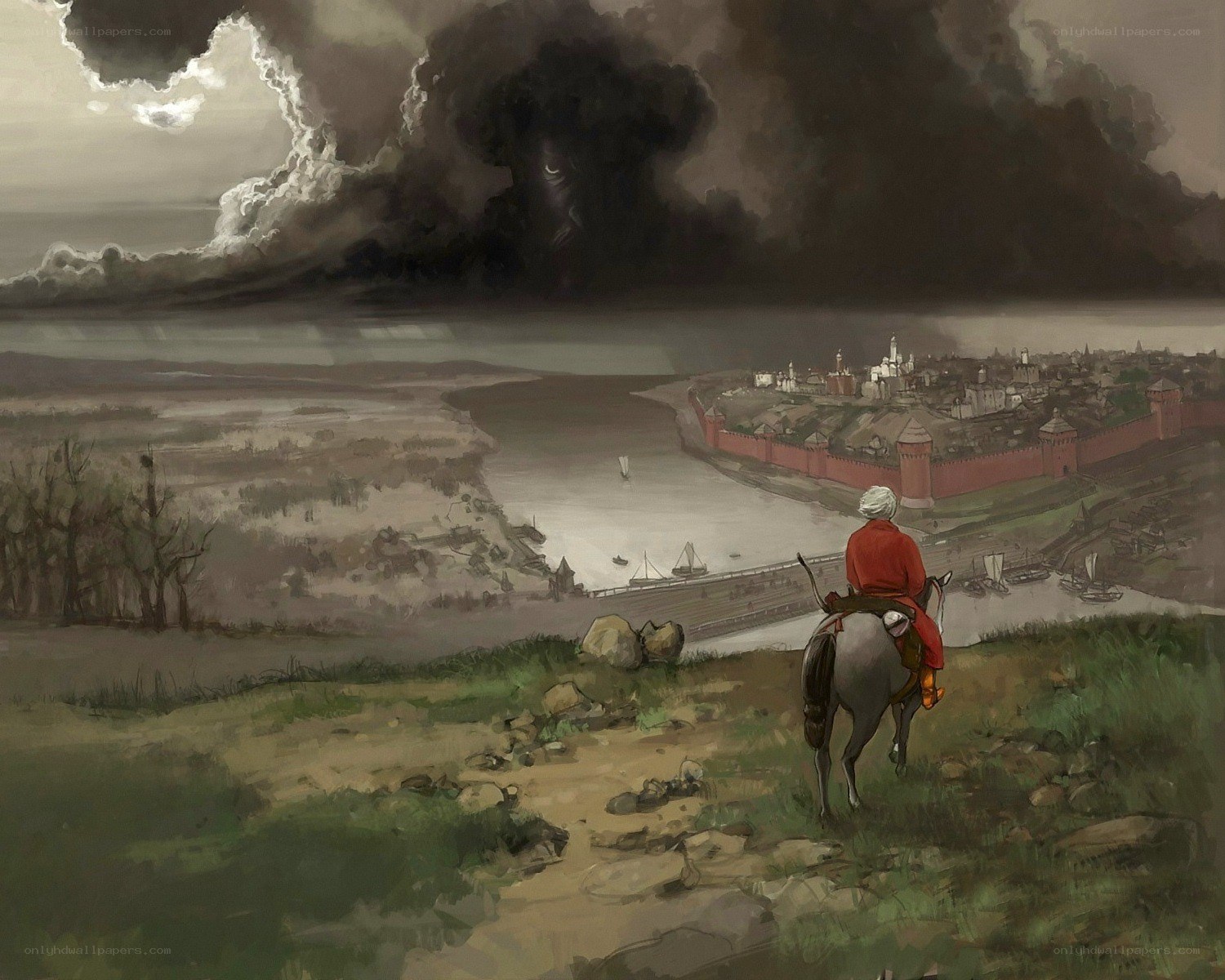 Soldier overlooking a walled city