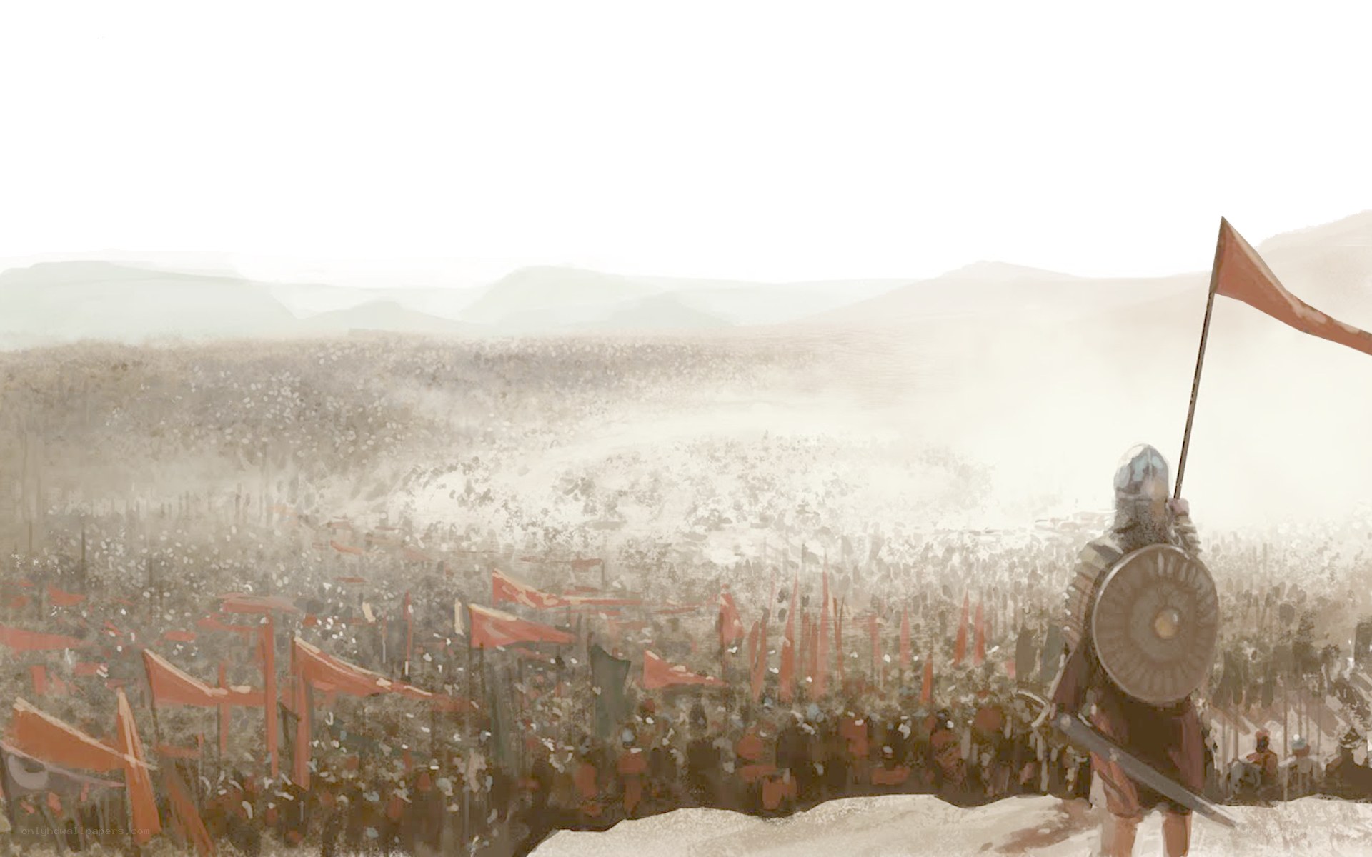Soldier overlooking army