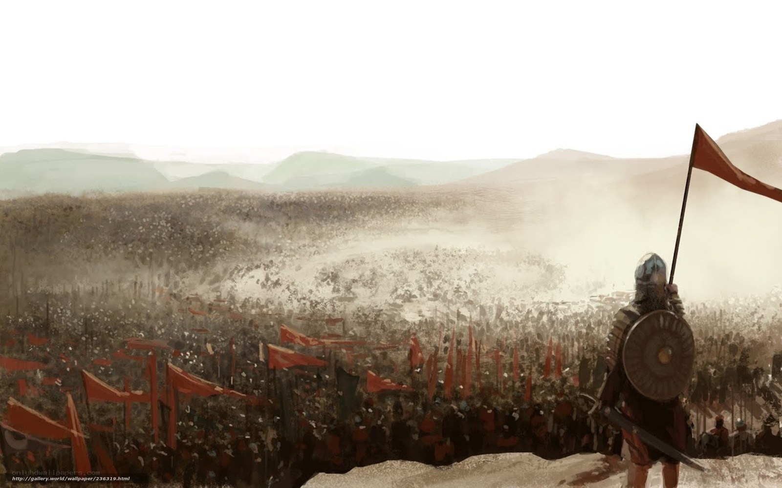 Soldier overlooking battlefield