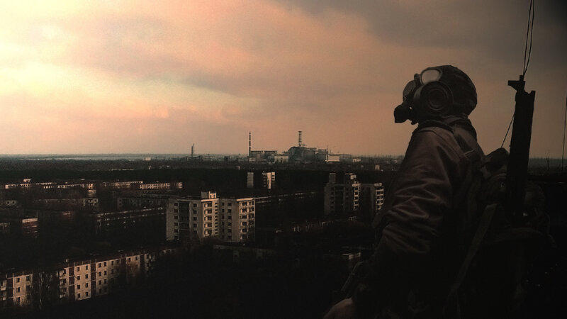 Soldier overlooking Chernobyl