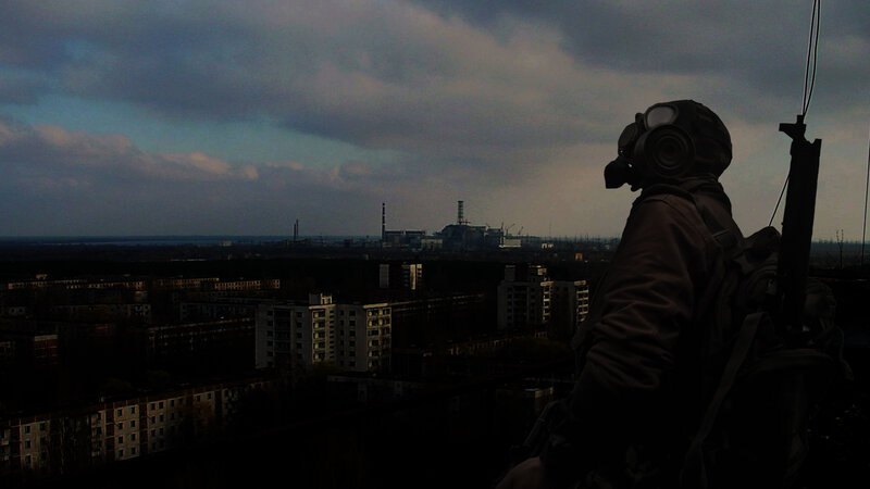 Soldier overlooking Chernobyl