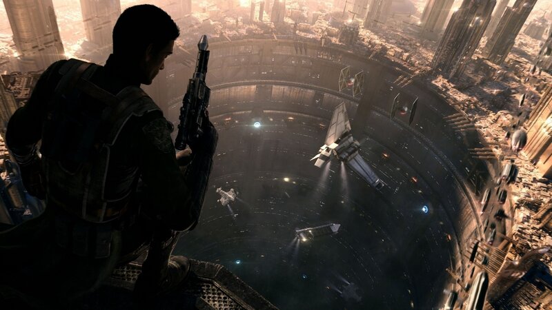 Soldier Overlooking City — Brown, Dramatic