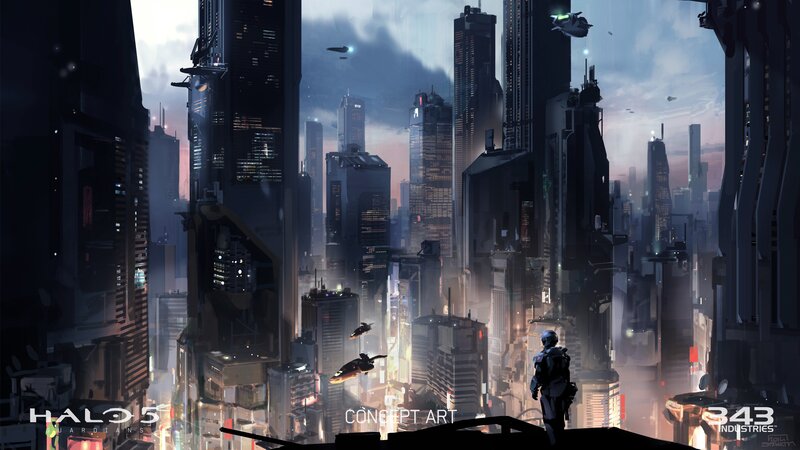 Soldier Overlooking City — Gray, Dramatic, Sunset, Digital Art