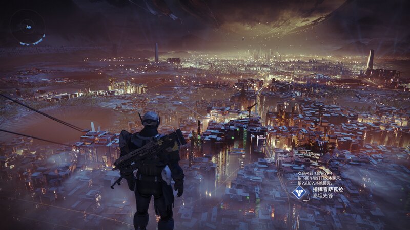 Soldier Overlooking City — Purple, Dramatic, Night