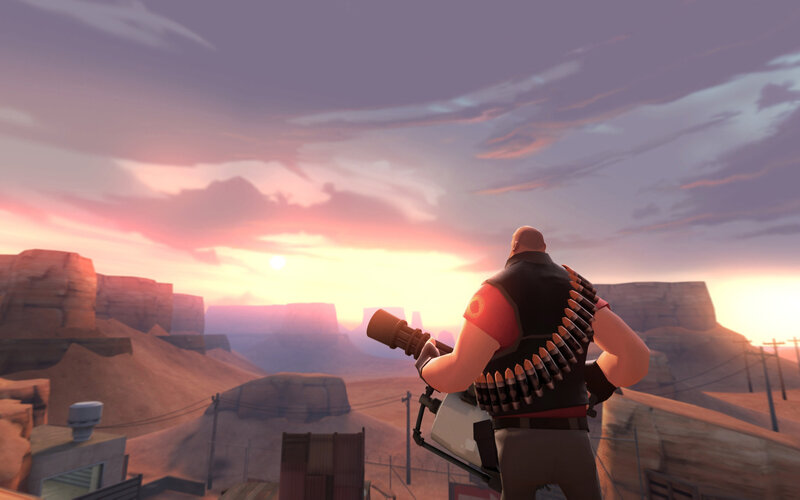 Soldier overlooking desert sunset