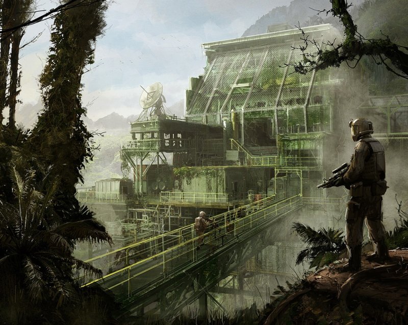 Soldier overlooking jungle base