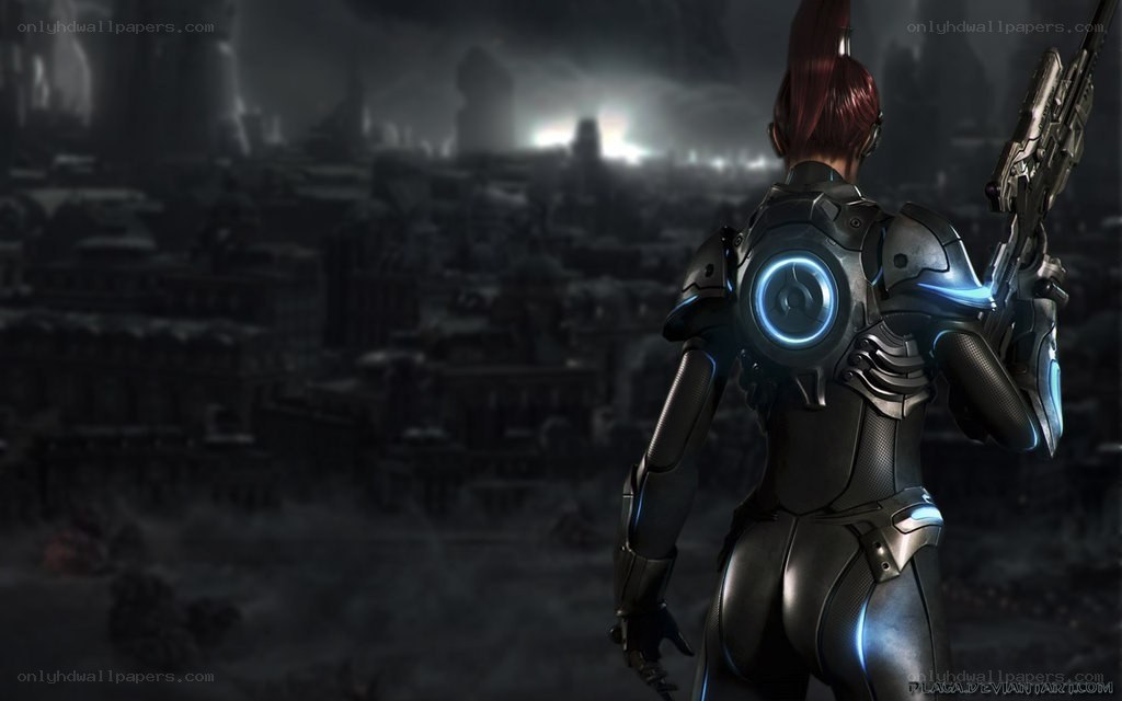 soldier overlooking ruined city