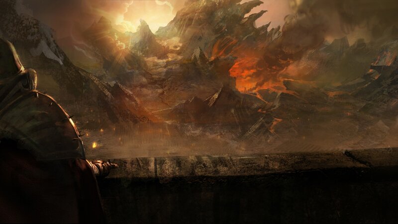 Soldier Overlooking Volcanic Landscape