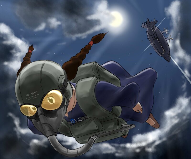 Soldier parachuting at night