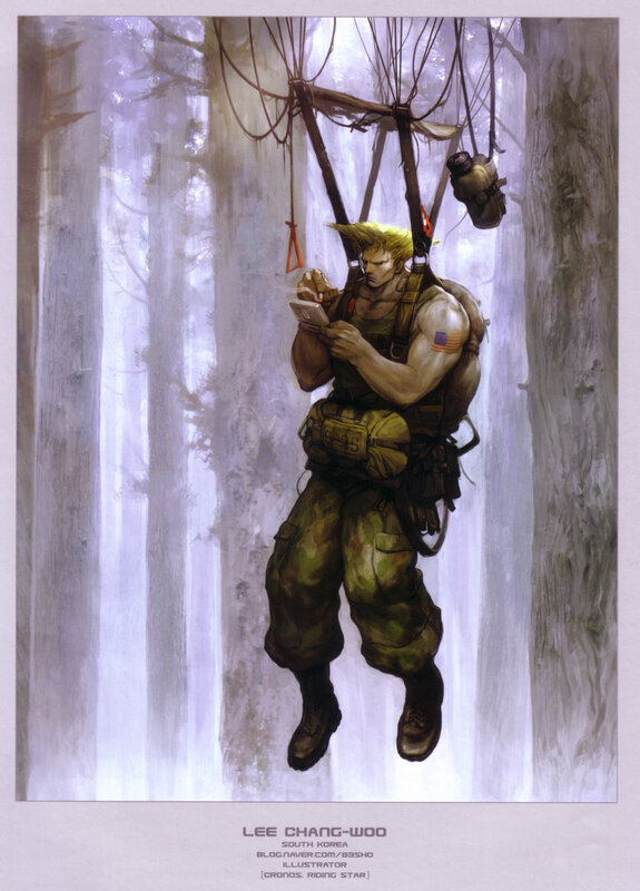 Soldier parachuting in forest