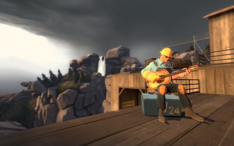 soldier playing guitar on platform