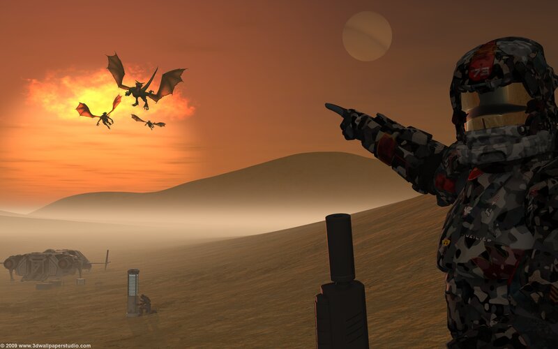Soldier Pointing at Dragons