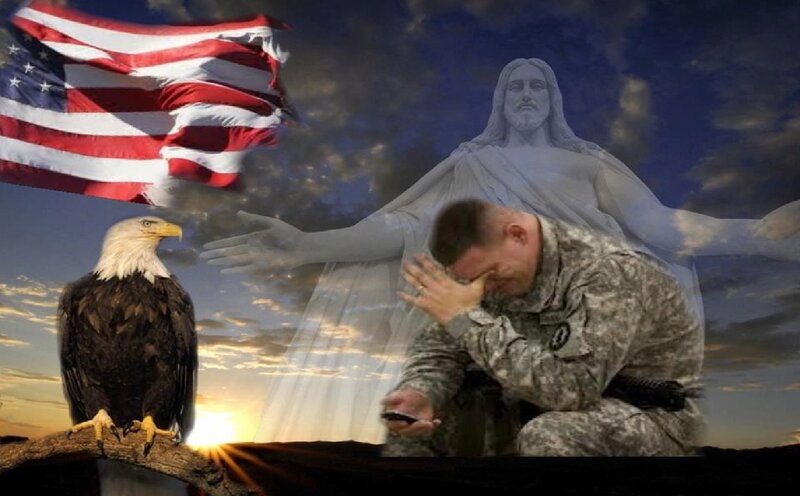 Soldier Praying at Sunset