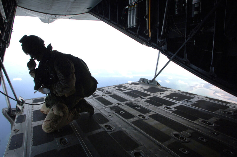 Soldier preparing for airdrop