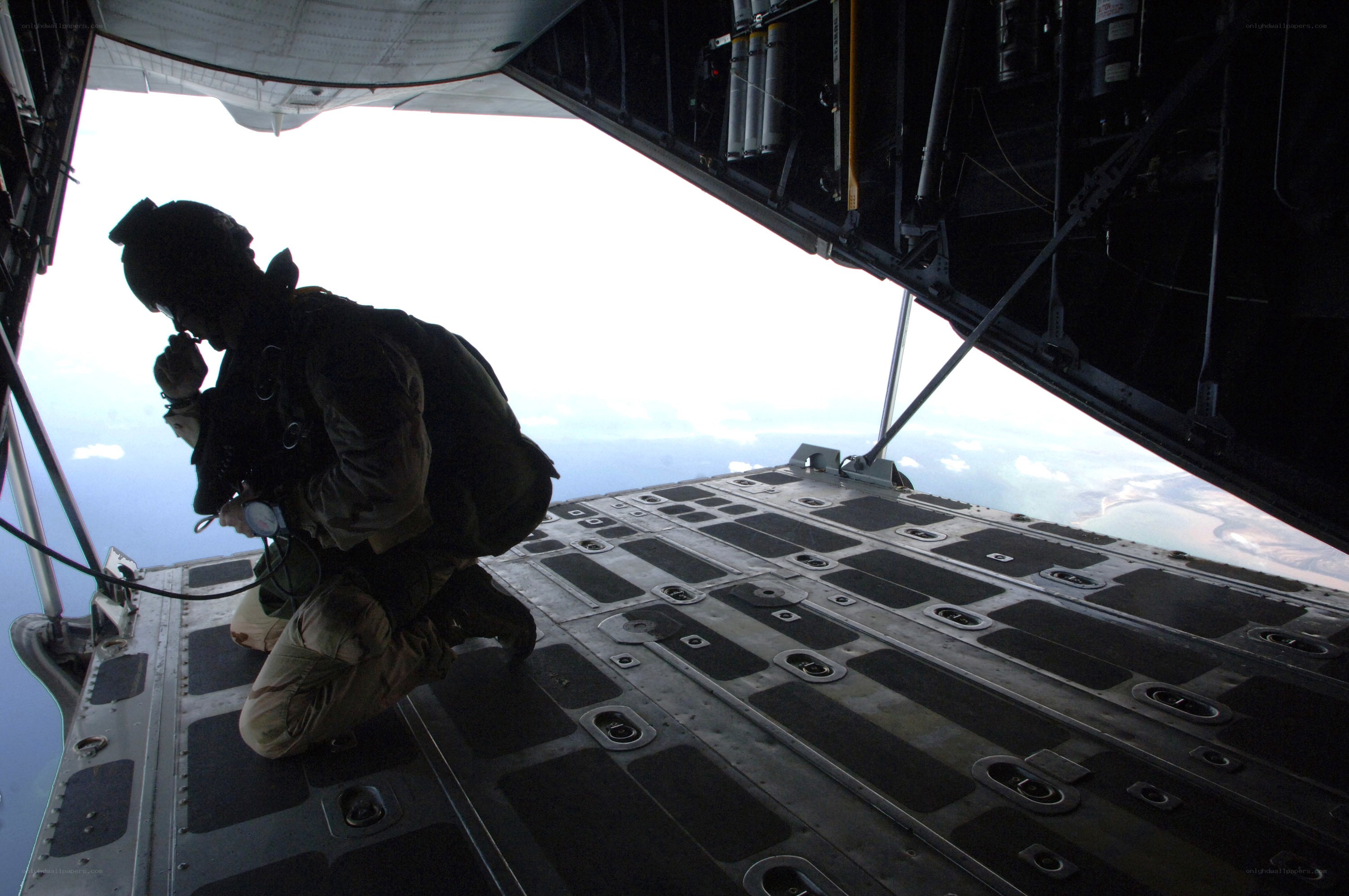 Soldier preparing for airdrop