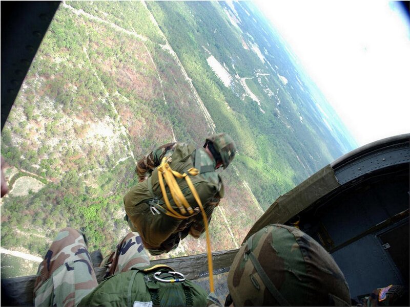 Soldier preparing to jump from aircraft